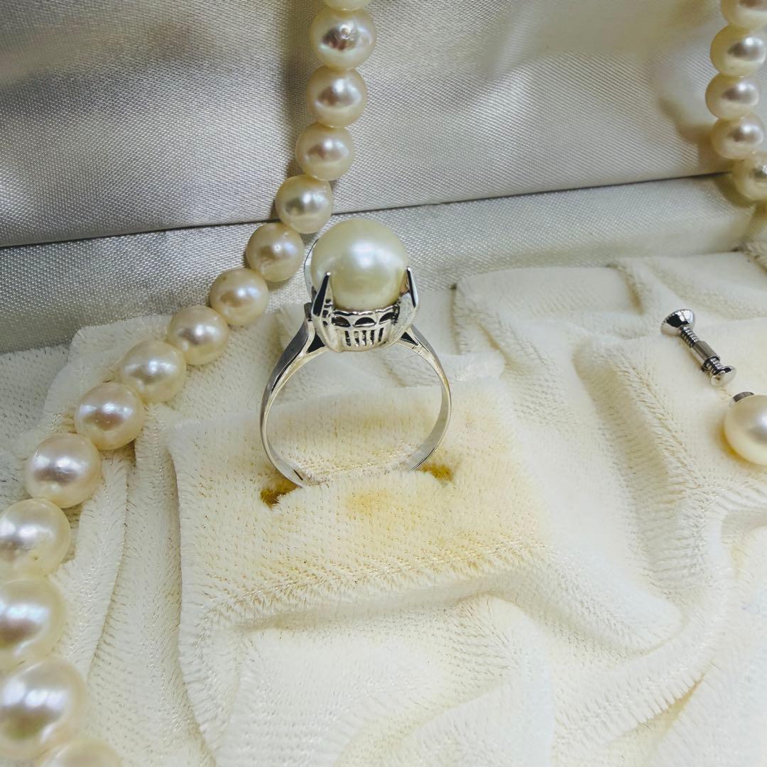 し*ん様 アコヤ真珠3点セットネックレス リング イヤリング7.0-7.5mmS