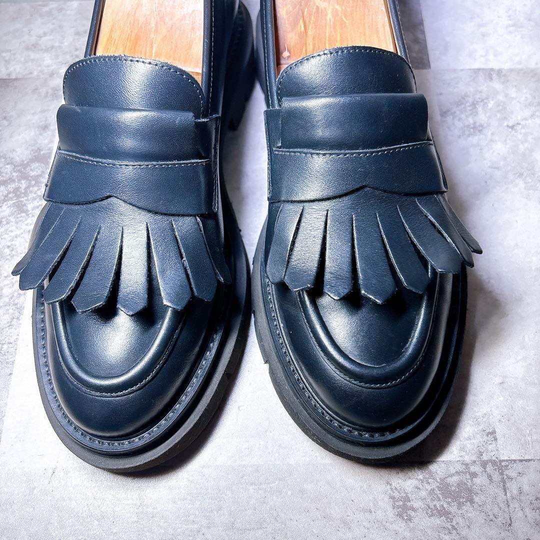 人気✨Luca Grossi フリンジローファー 37 本革 厚底 黒