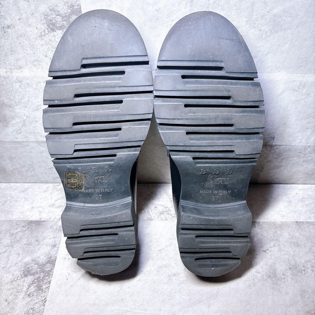 人気✨Luca Grossi フリンジローファー 37 本革 厚底 黒