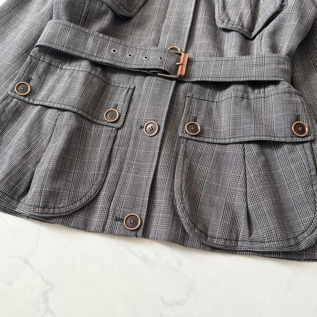 マックスマーラ チェック柄 ボアファー付 ベルト付 ジャケット 灰 XL