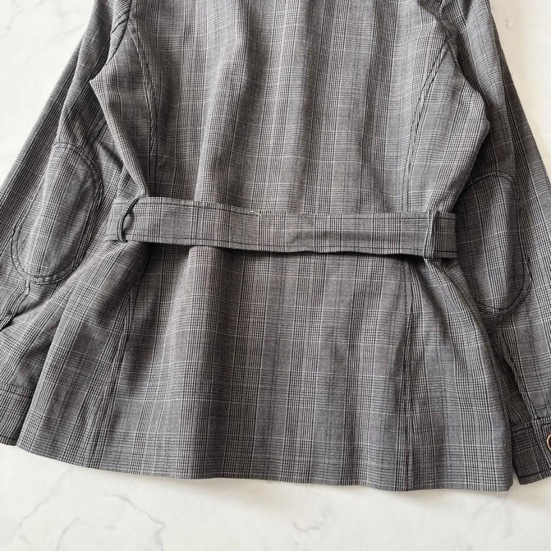マックスマーラ チェック柄 ボアファー付 ベルト付 ジャケット 灰 XL