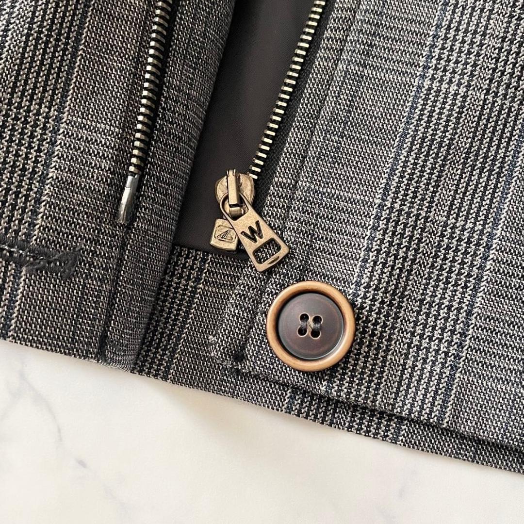 マックスマーラ チェック柄 ボアファー付 ベルト付 ジャケット 灰 XL