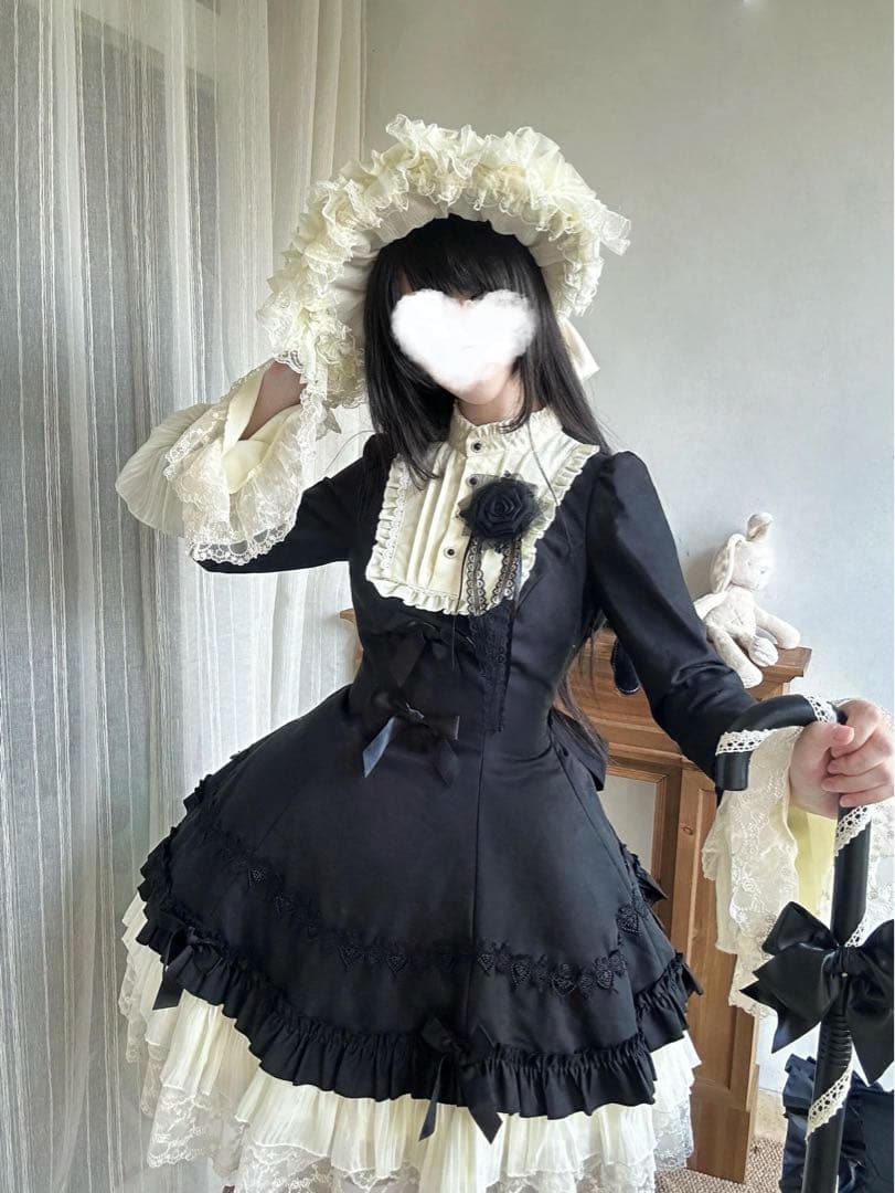 ゴスロリ ロリータ ブラック系 ワンピース マントポンチョ付