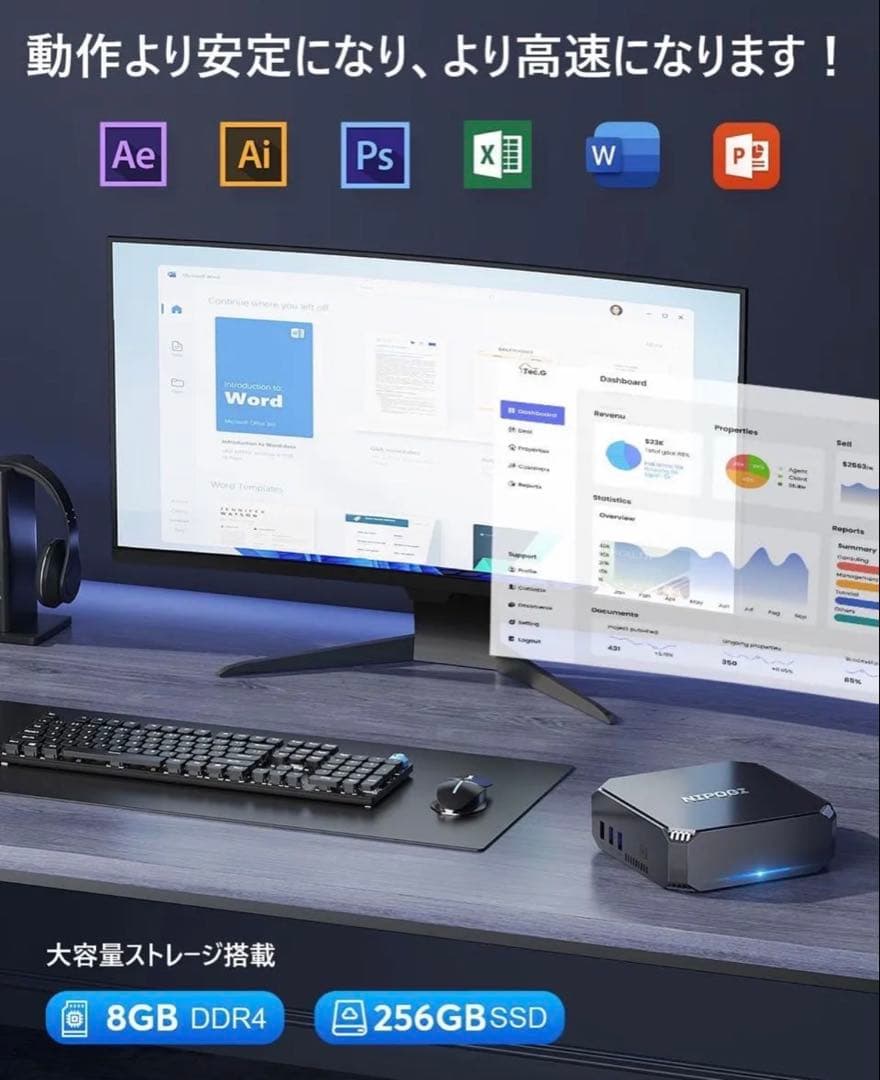 高速動作mini pc n100最大3.4GHz 8GBDDR4 256GB