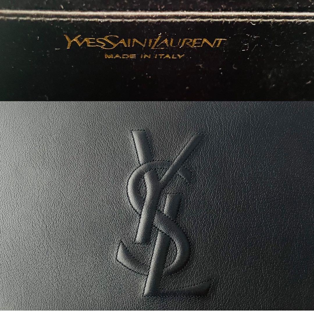 美品 濃紺 サンローラン クラッチバッグ カサンドラ ロゴステッチ パーティー