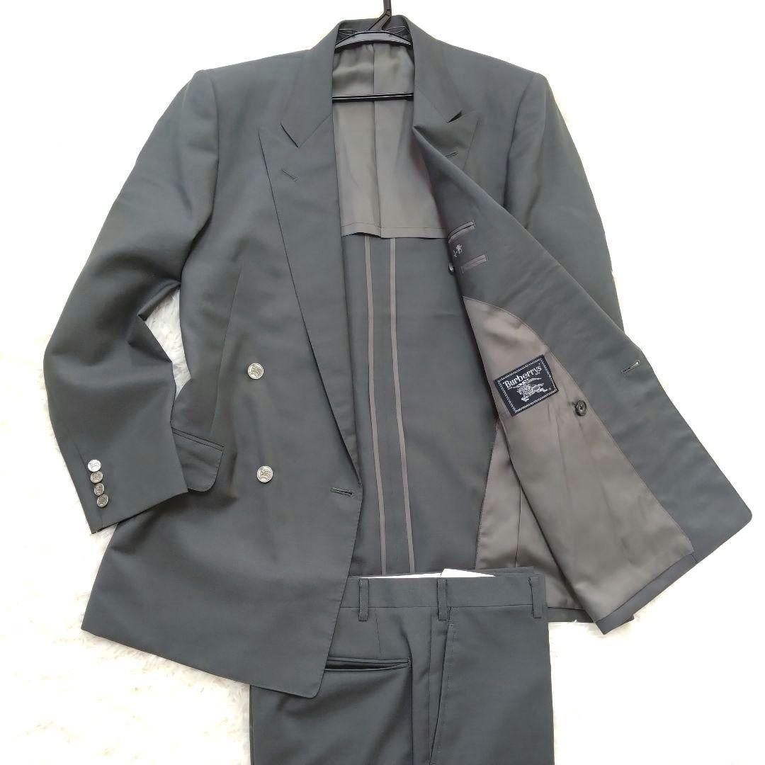 バーバリー ダブルスーツ セットアップ メタルボタン ウール モヘア グレー L