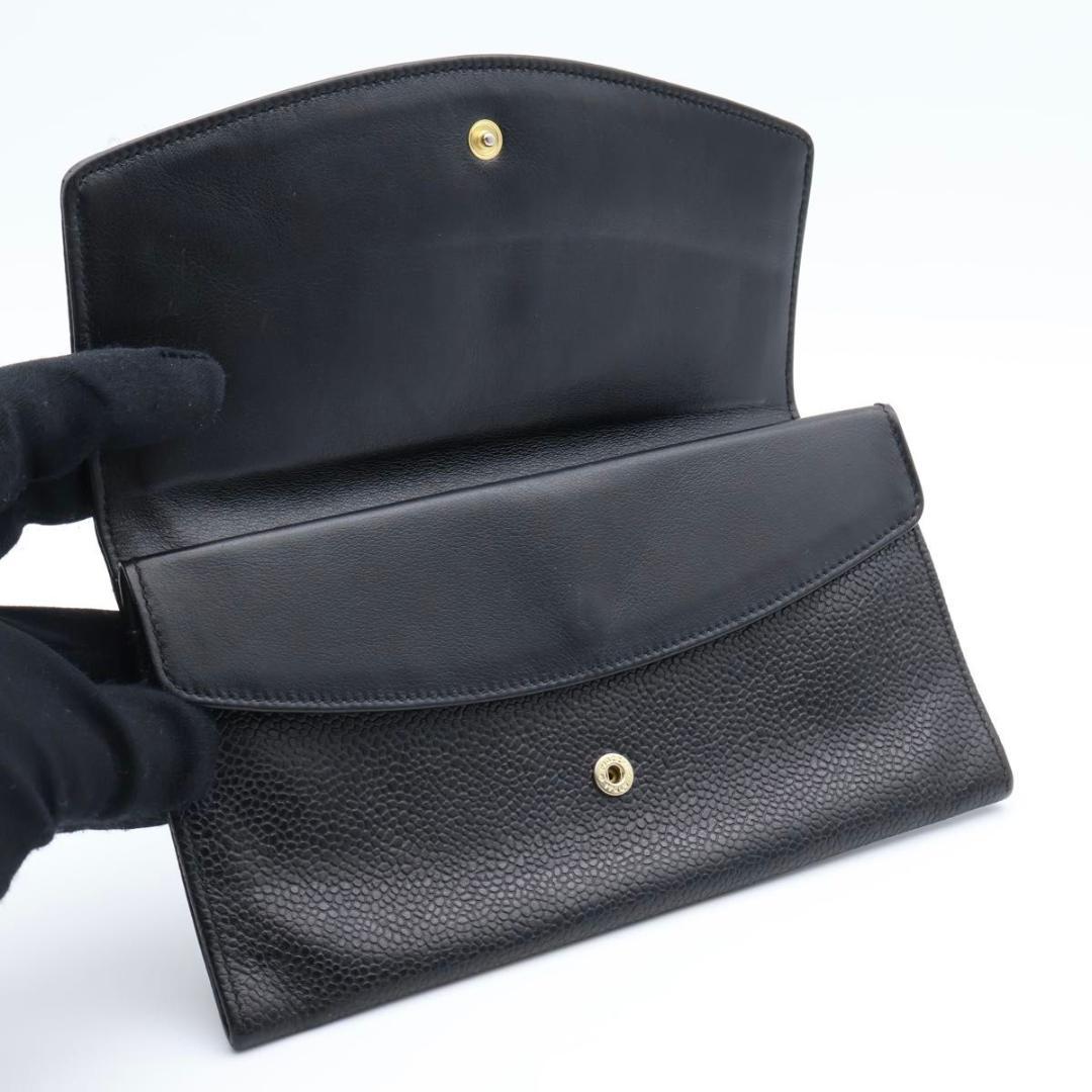 【超極美品】CHANEL 長財布　デカココ　キャビアスキン　Wフラップ　黒