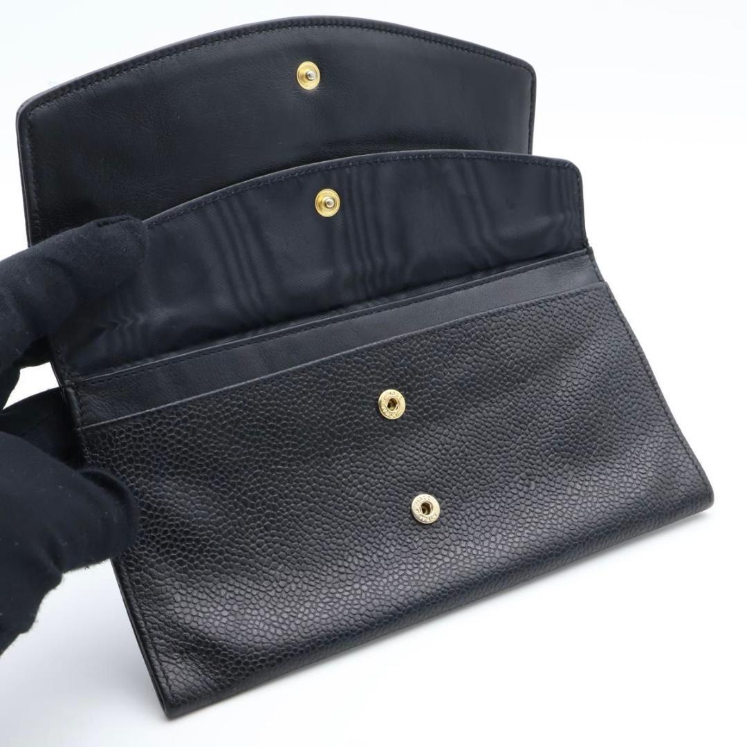 【超極美品】CHANEL 長財布　デカココ　キャビアスキン　Wフラップ　黒