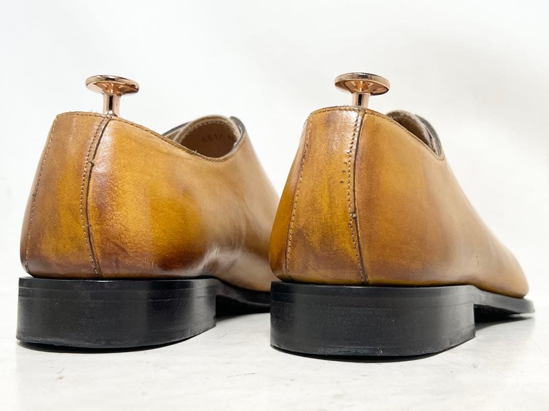 美品 イタリア製 Giancani 40 レザーホールカットシューズ キャメル