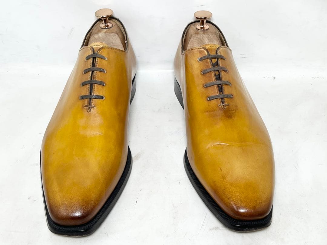 美品 イタリア製 Giancani 40 レザーホールカットシューズ キャメル