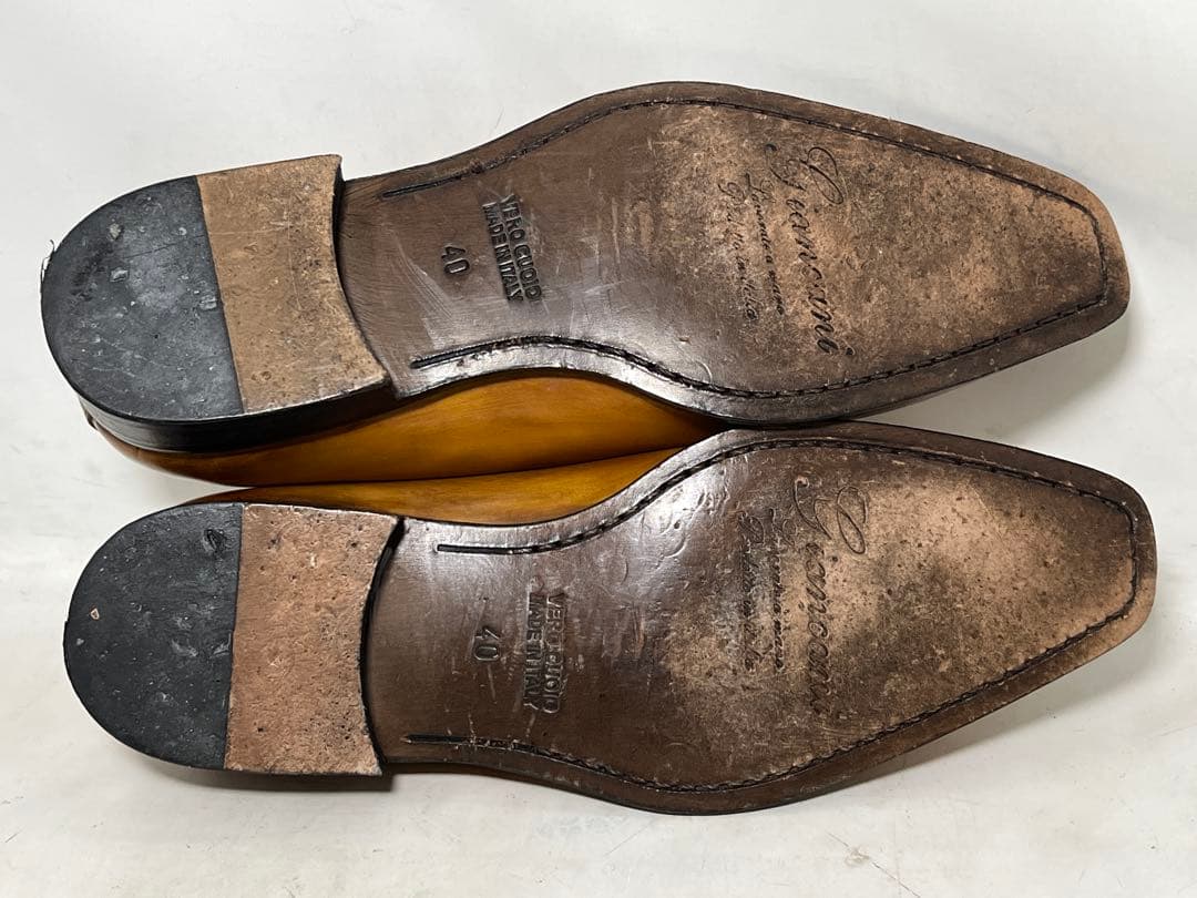 美品 イタリア製 Giancani 40 レザーホールカットシューズ キャメル