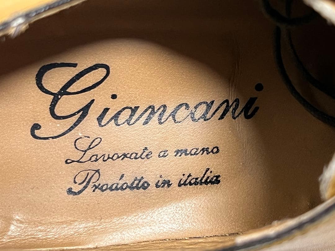 美品 イタリア製 Giancani 40 レザーホールカットシューズ キャメル
