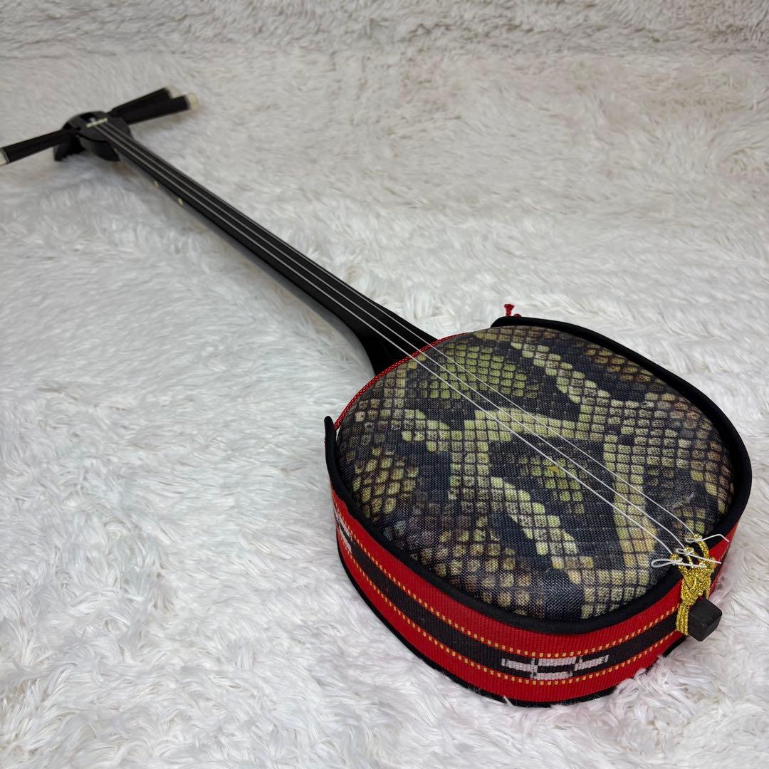 三線 沖縄 人工皮 民謡和楽器 付属品多数　ハードケース付き　蛇皮