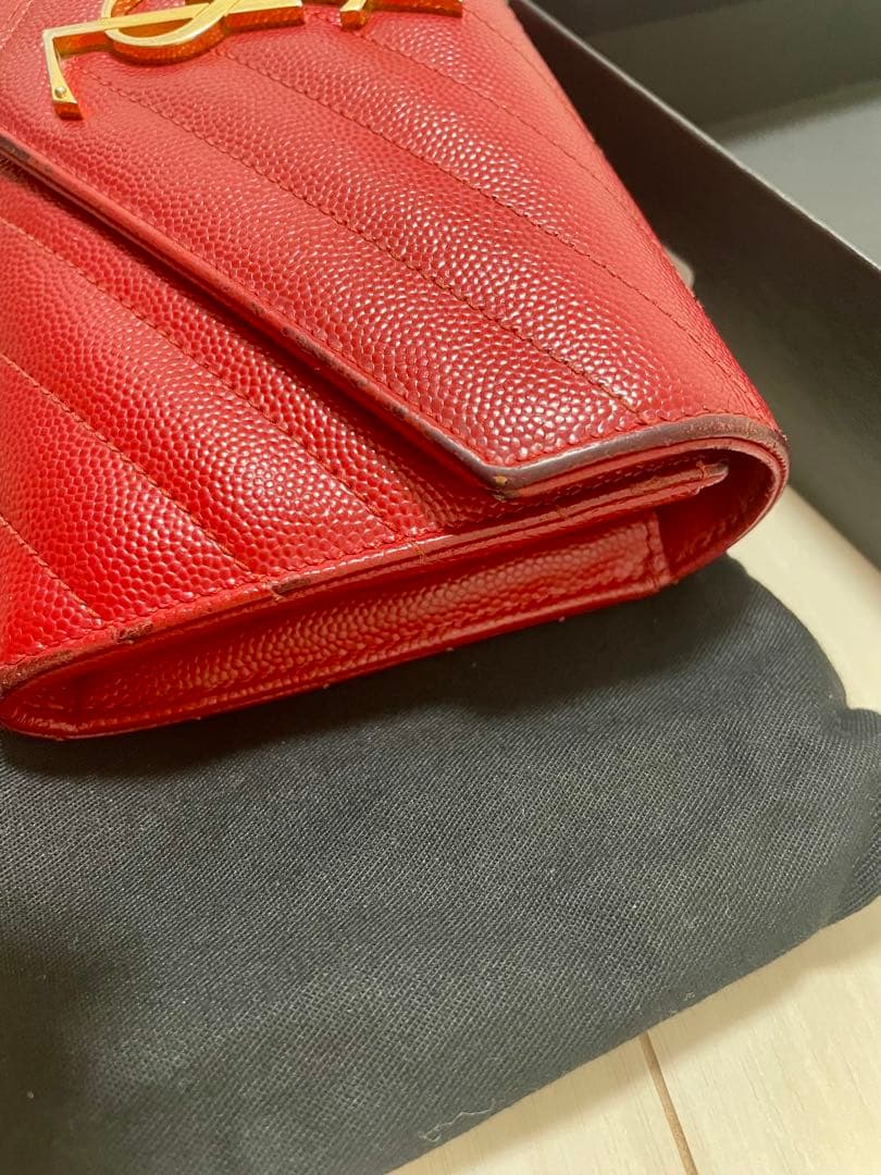 Saint Laurent レッド長財布 YSLロゴ