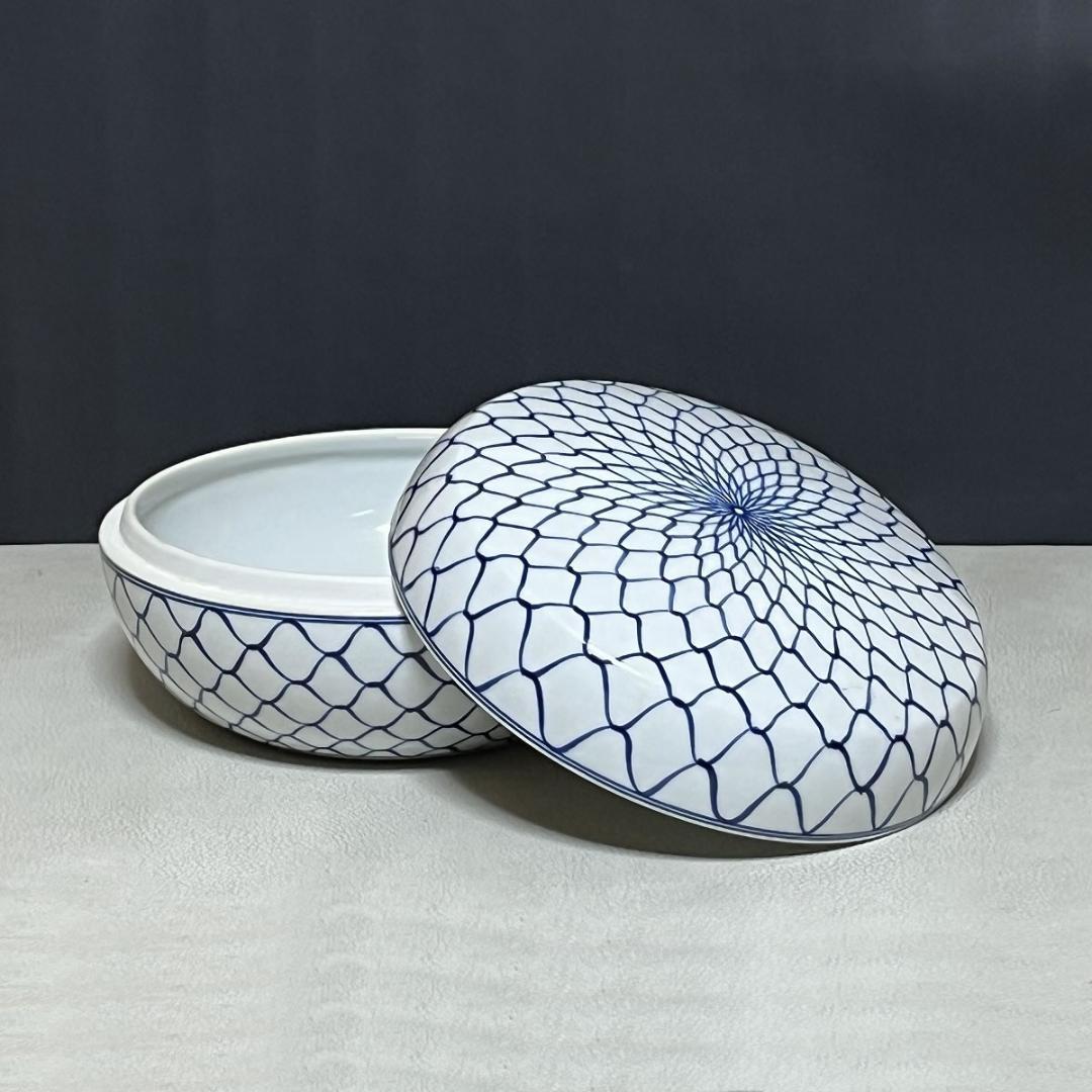 手塚祥堂 染付 網目 喰篭 共箱 平安 祥堂 喰籠 菓子器 茶道具 k3470