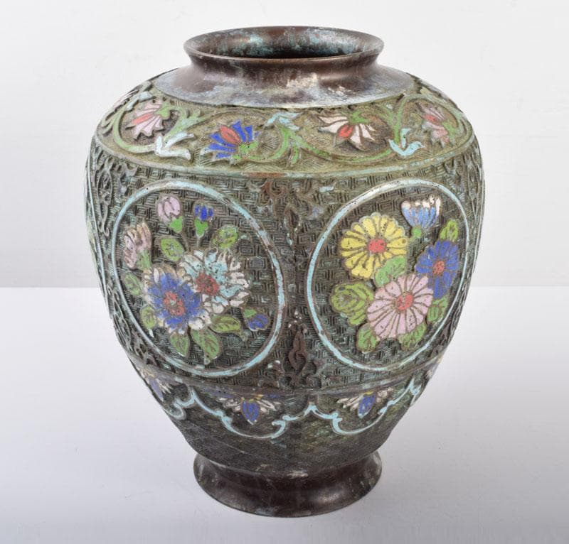 中国　古七宝琺瑯彩　花文瓶　C　R4052B