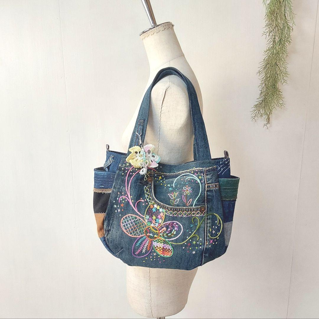 【ほたる】刺繍デニムバック　No.675　　&　ショルダーベルト