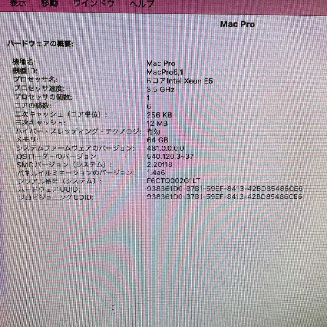 Macpro 2013 3.5GHz6コア・64GB・ 1TB