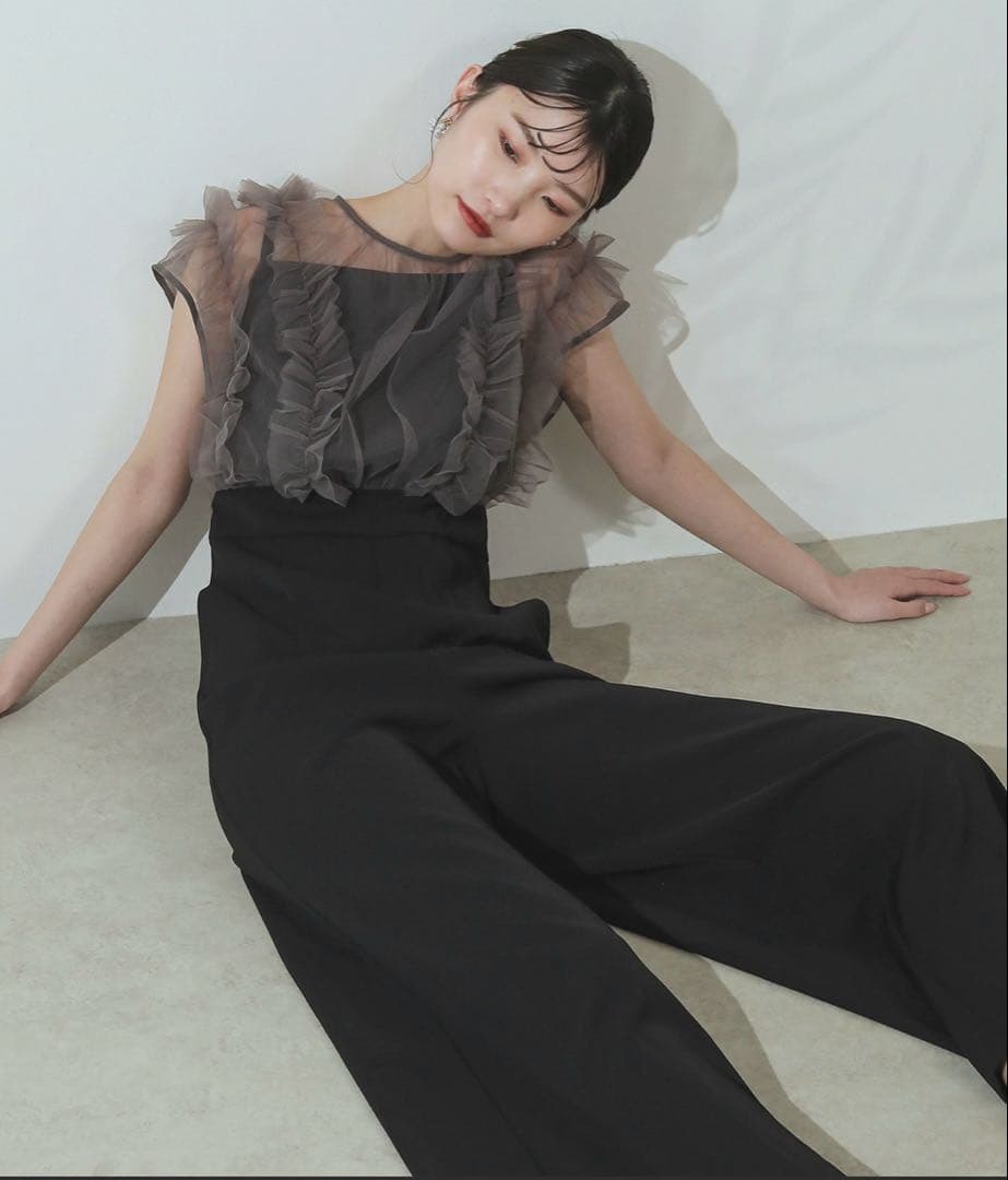 kana チュールギャザーハイウエスト パンツドレス パーティードレス