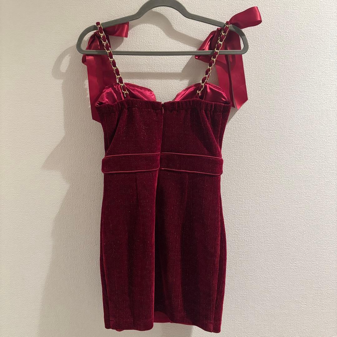 andy バーガンディ リボンストラップドレス キャバドレス