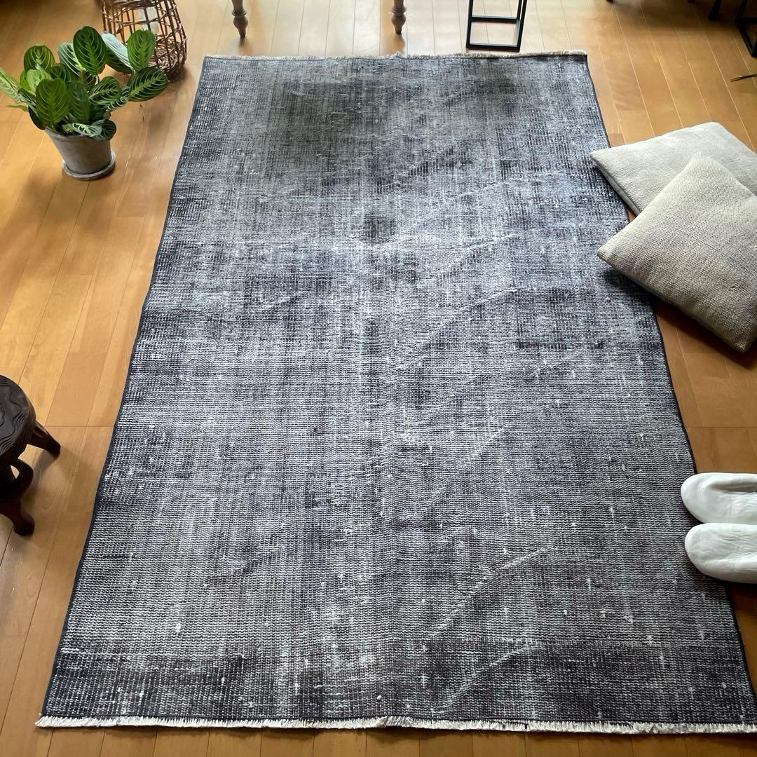 105×172 ダークグレイ　オーバーダイ　ワンカラー　トルコヴィンテージラグ