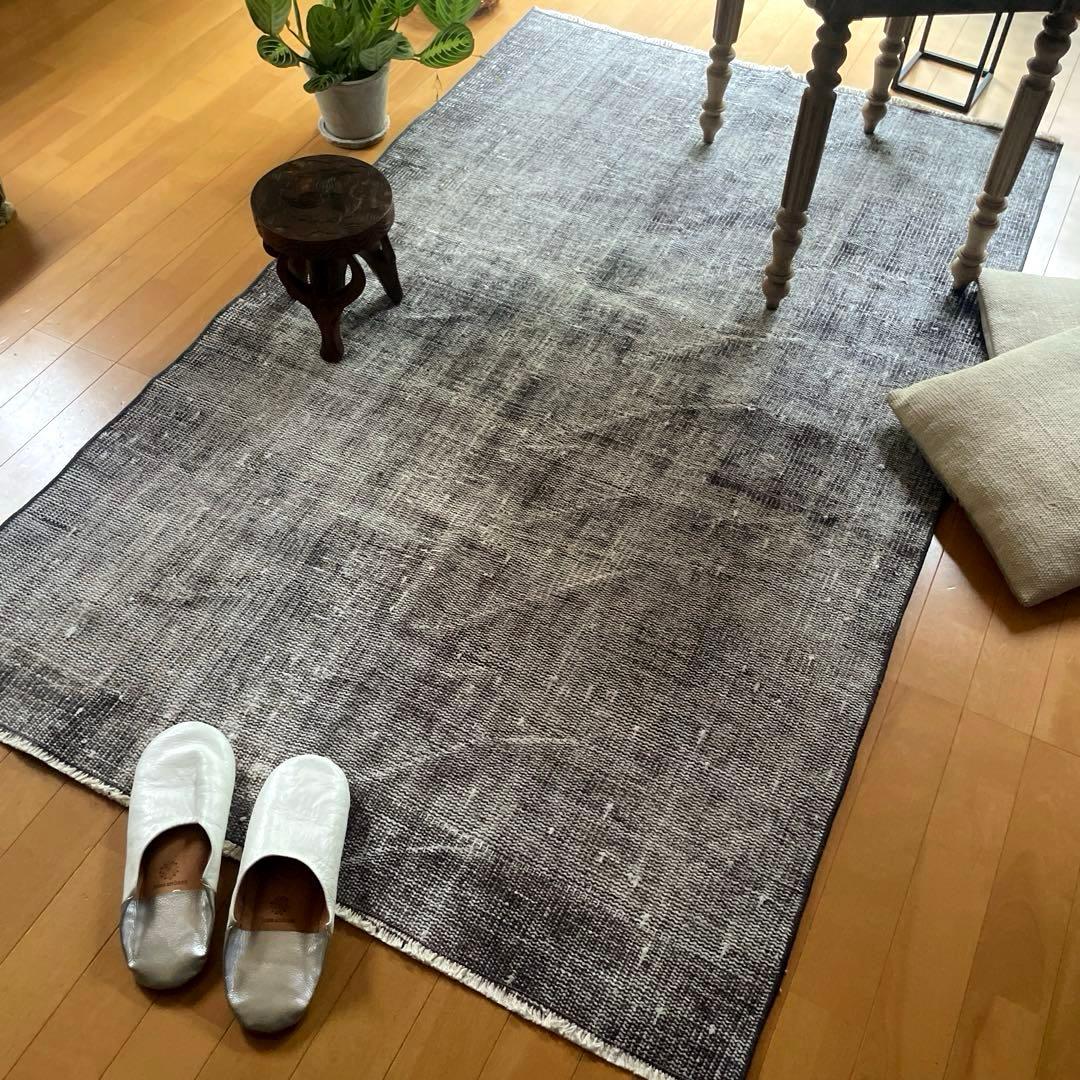 105×172 ダークグレイ　オーバーダイ　ワンカラー　トルコヴィンテージラグ