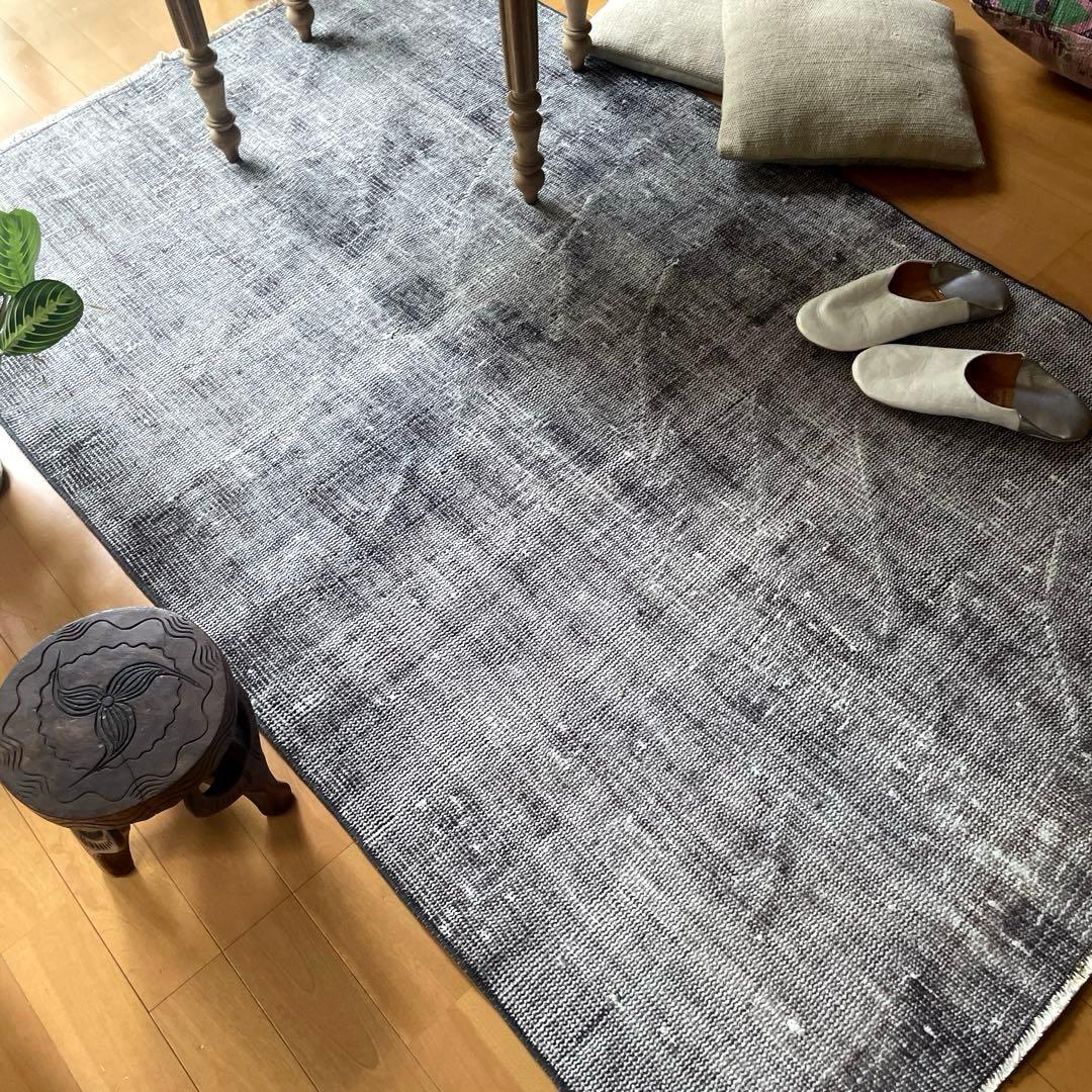 105×172 ダークグレイ　オーバーダイ　ワンカラー　トルコヴィンテージラグ