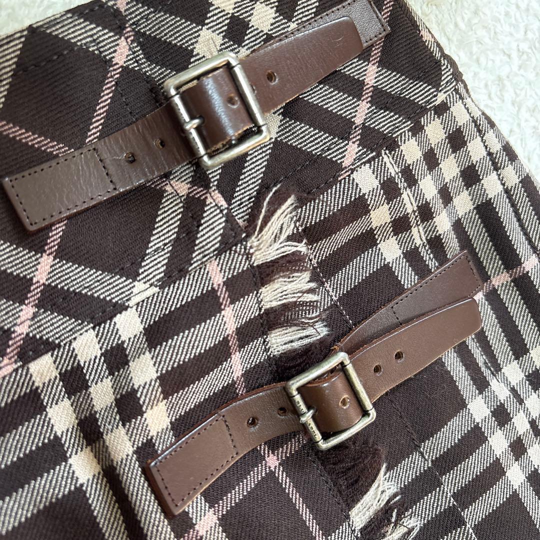 極秘品♡BURBERRY ウール チェック ラップ プリーツ ミニスカート 36