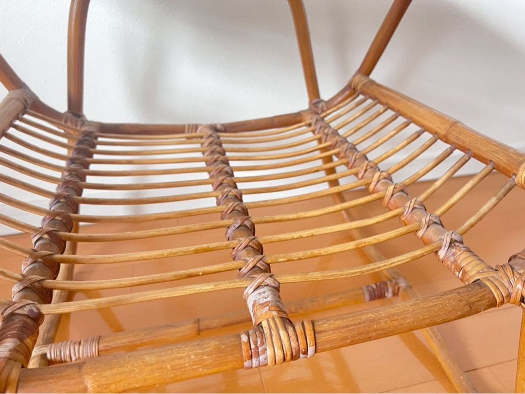 ★最終値下げ★【アンティーク家具】ラタン ガラス天板 サイドテーブル 籐家具