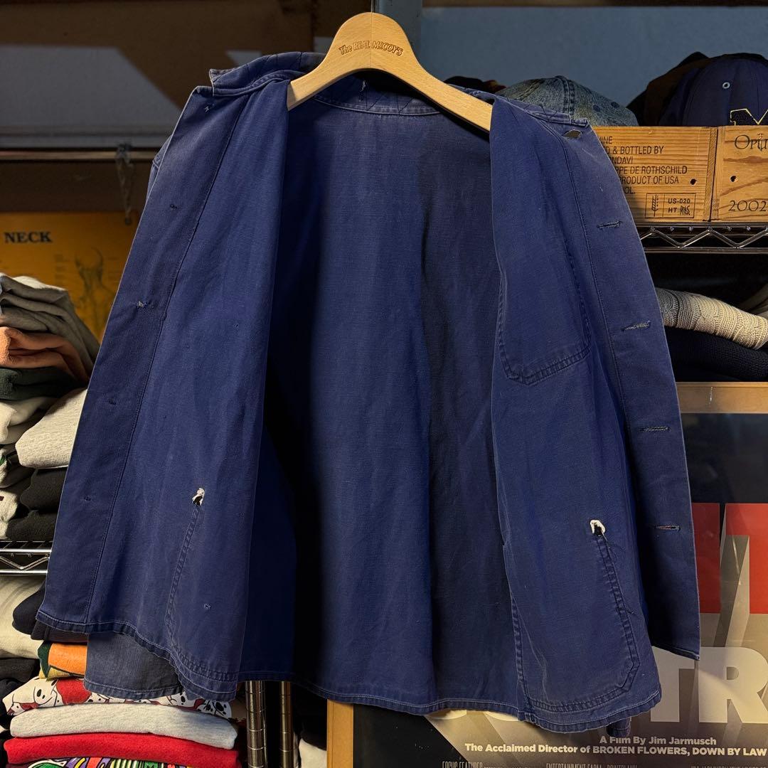 50s ユーロワークジャケット ペンキ痕 茄子紺 激フェード Aシルエットワイド