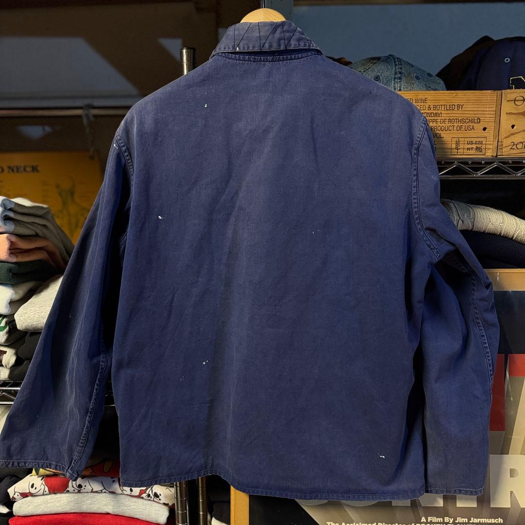 50s ユーロワークジャケット ペンキ痕 茄子紺 激フェード Aシルエットワイド