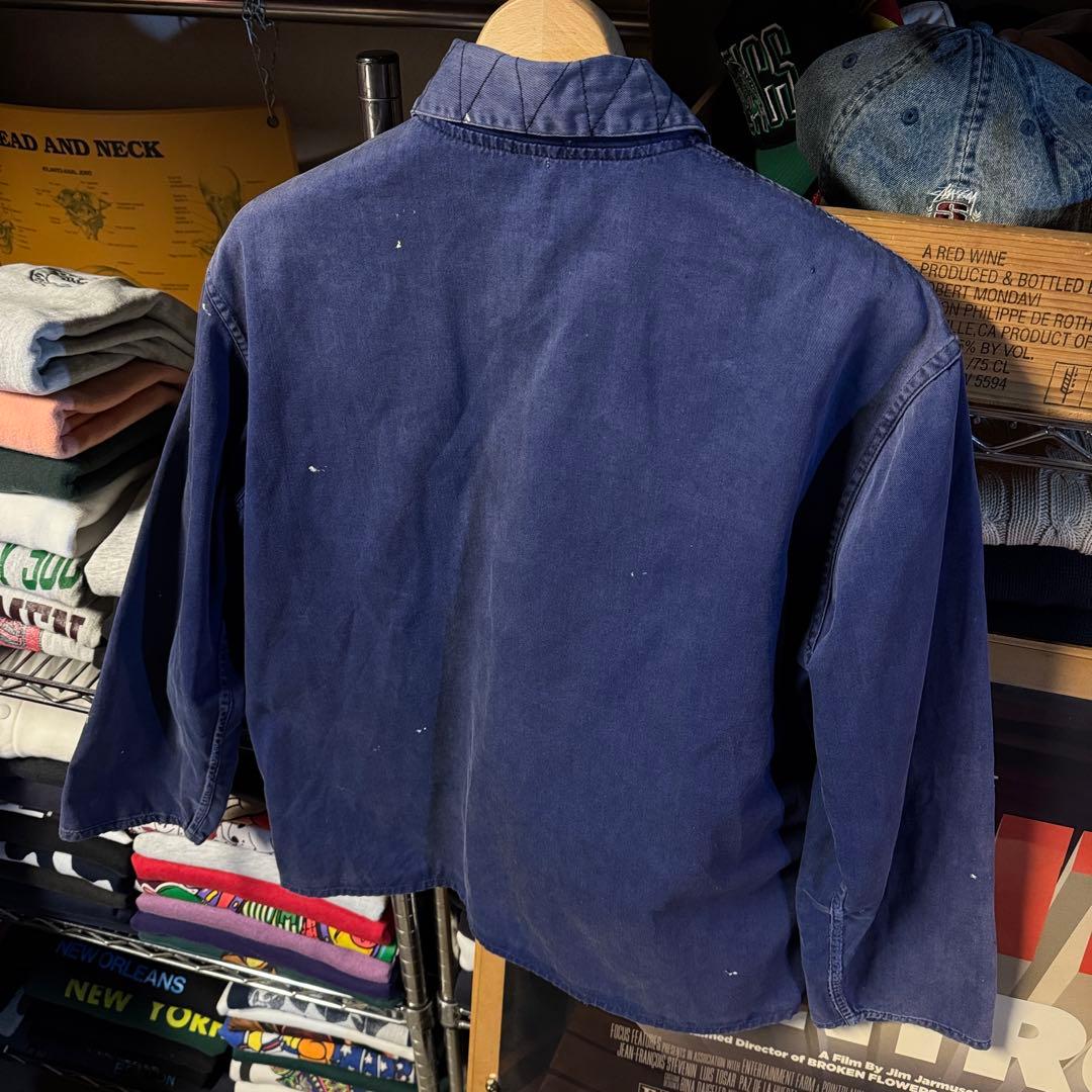 50s ユーロワークジャケット ペンキ痕 茄子紺 激フェード Aシルエットワイド