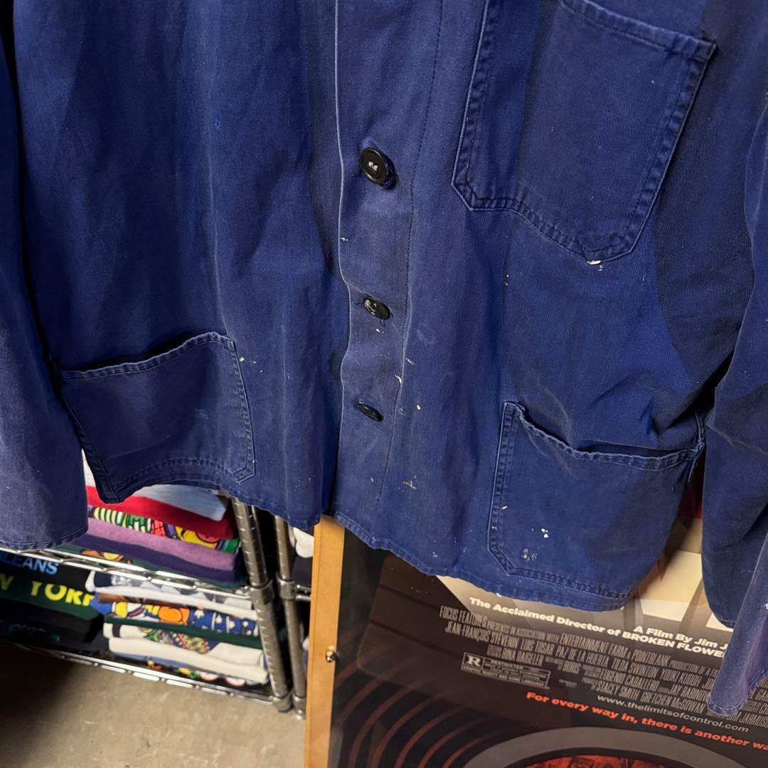 50s ユーロワークジャケット ペンキ痕 茄子紺 激フェード Aシルエットワイド