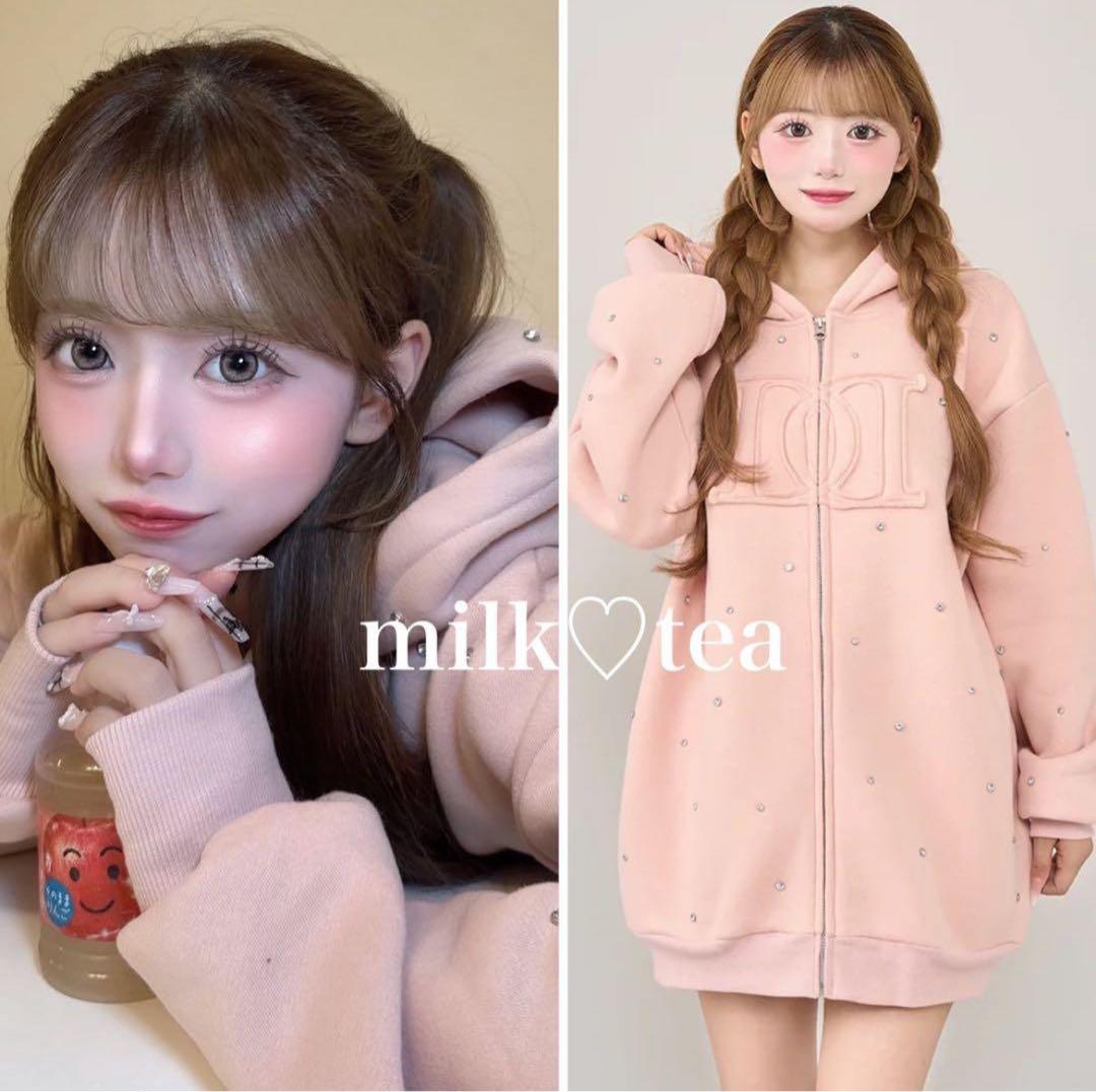 新品タグ付 ダーリッチ ピンク DDロゴビジュージップパーカー F フリー