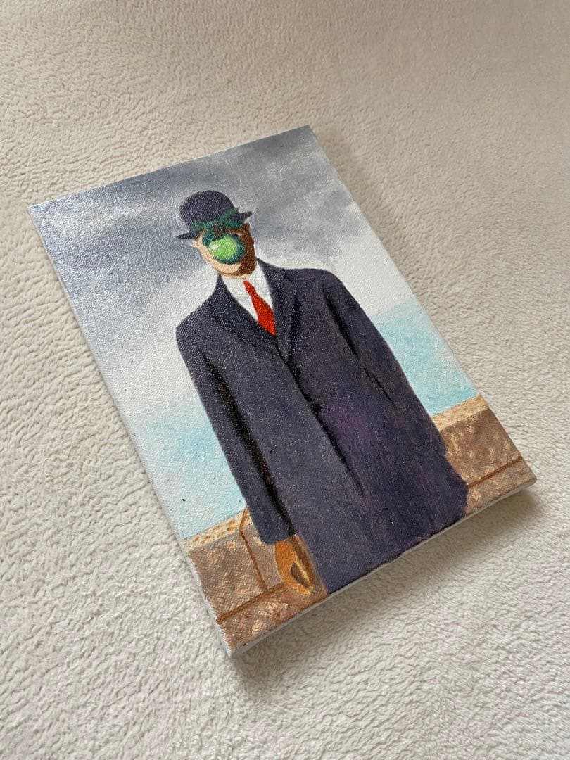 マグリット　肉筆手描きの油絵模写画　人の子