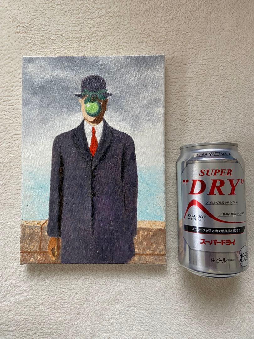 マグリット　肉筆手描きの油絵模写画　人の子