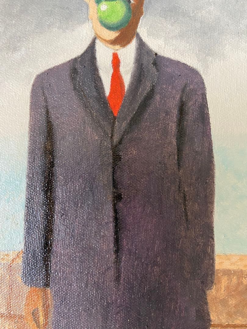 マグリット　肉筆手描きの油絵模写画　人の子