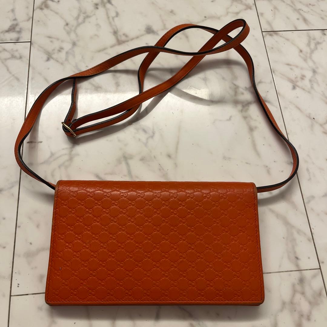 GUCCI オレンジ キルティング 長財布ショルダー付き