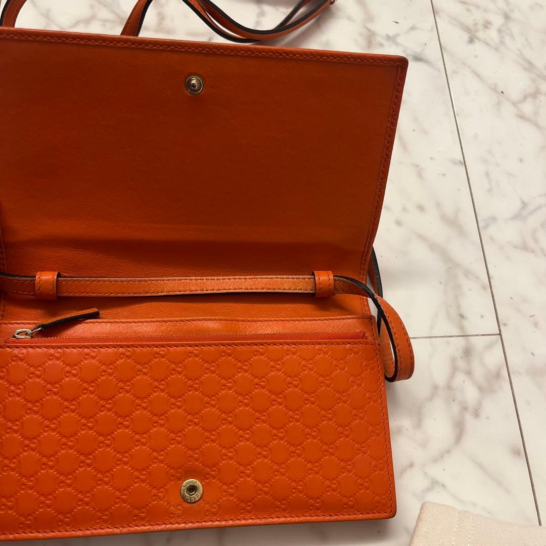 GUCCI オレンジ キルティング 長財布ショルダー付き