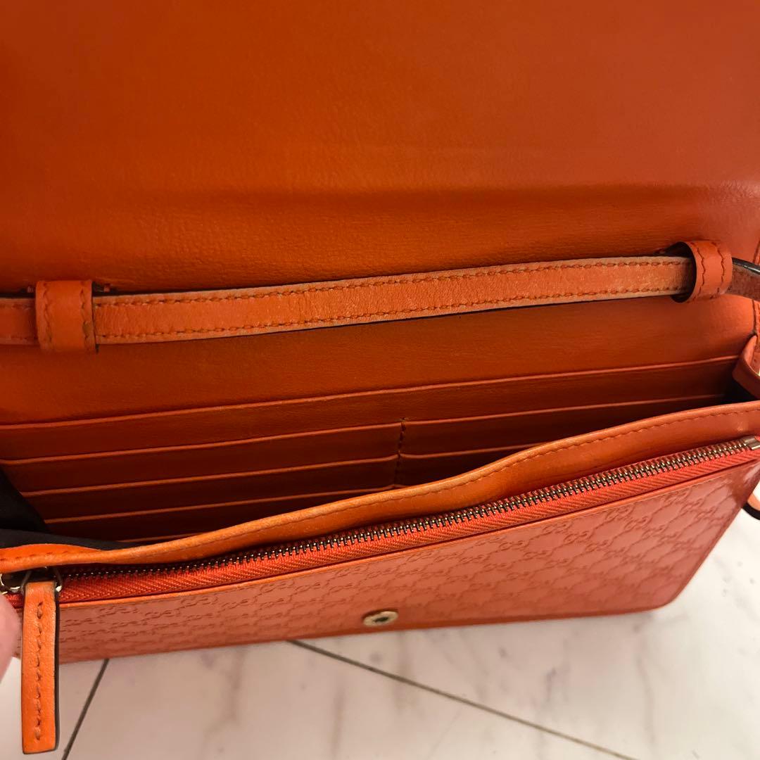 GUCCI オレンジ キルティング 長財布ショルダー付き
