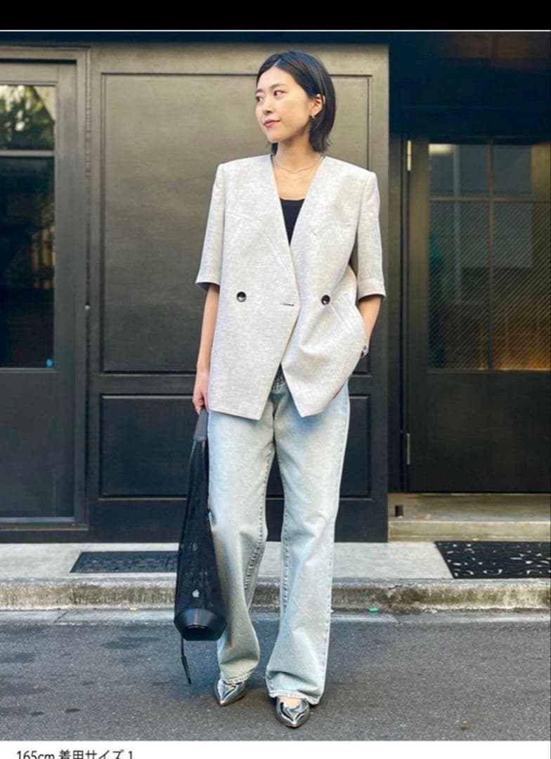 グレー 半袖 テーラードジャケット　アキラナカ