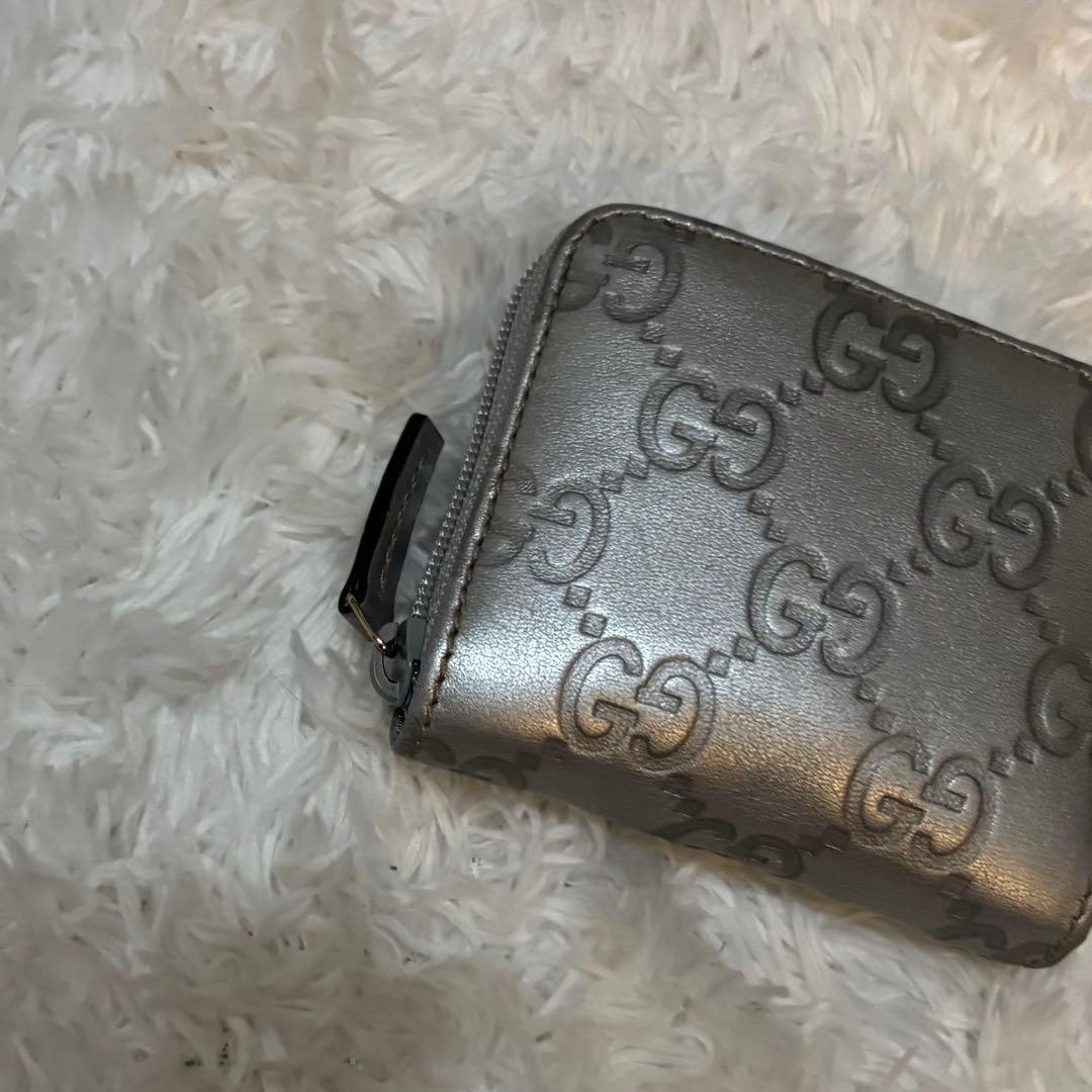 美品 GUCCI グッチ ケース 小銭入れGGシマ シルバー