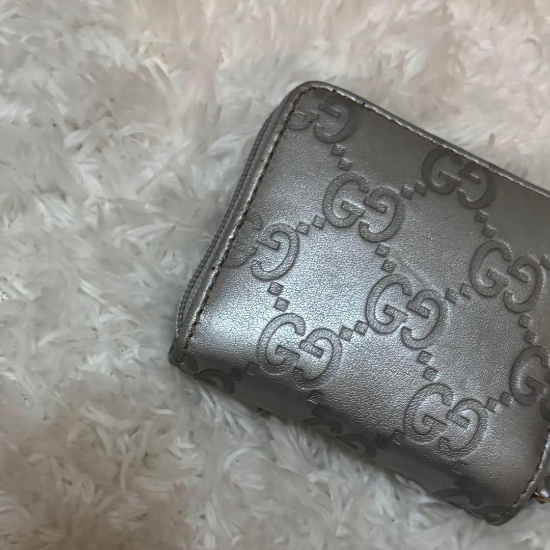 美品 GUCCI グッチ ケース 小銭入れGGシマ シルバー