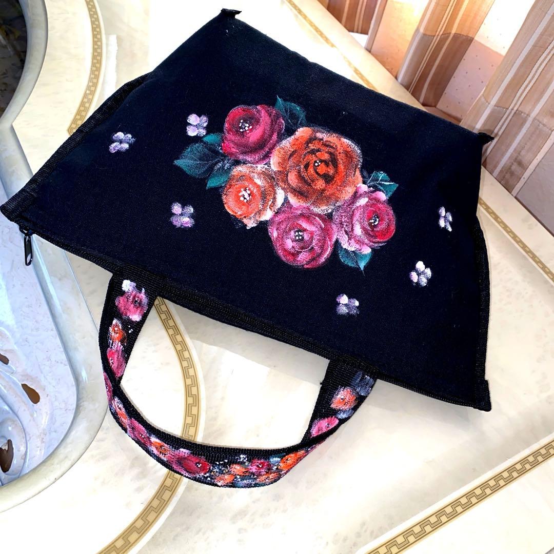 長傘　長靴　香水ボトル　ランチバック　薔薇　手描き　トールペイント