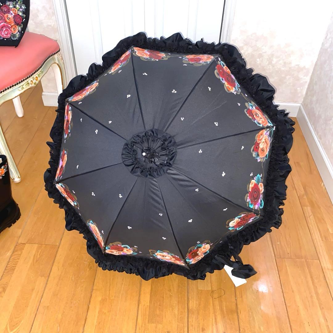 長傘　長靴　香水ボトル　ランチバック　薔薇　手描き　トールペイント