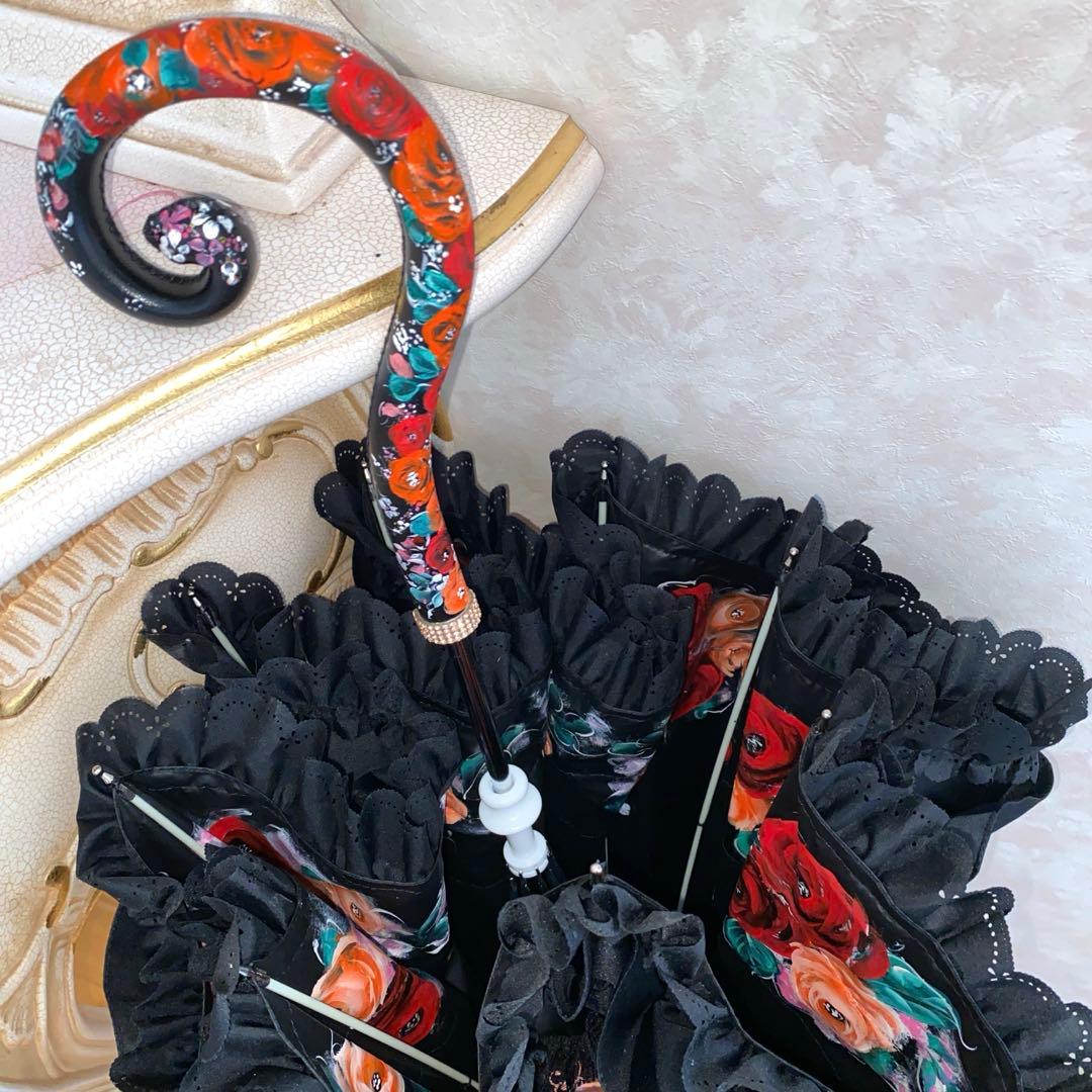 長傘　長靴　香水ボトル　ランチバック　薔薇　手描き　トールペイント