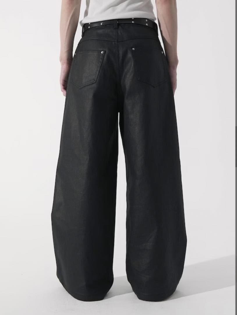 【CS】coated wide denim pants (black)