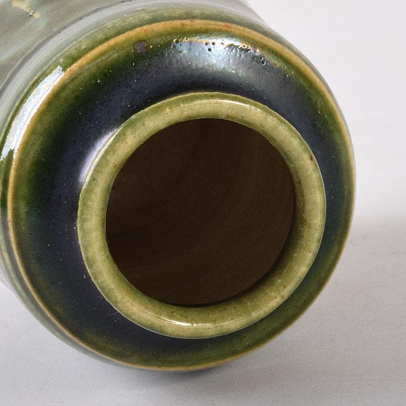 茶道具　山月窯　川本了生造　織部　茶入　仕覆付　共箱　V　7278