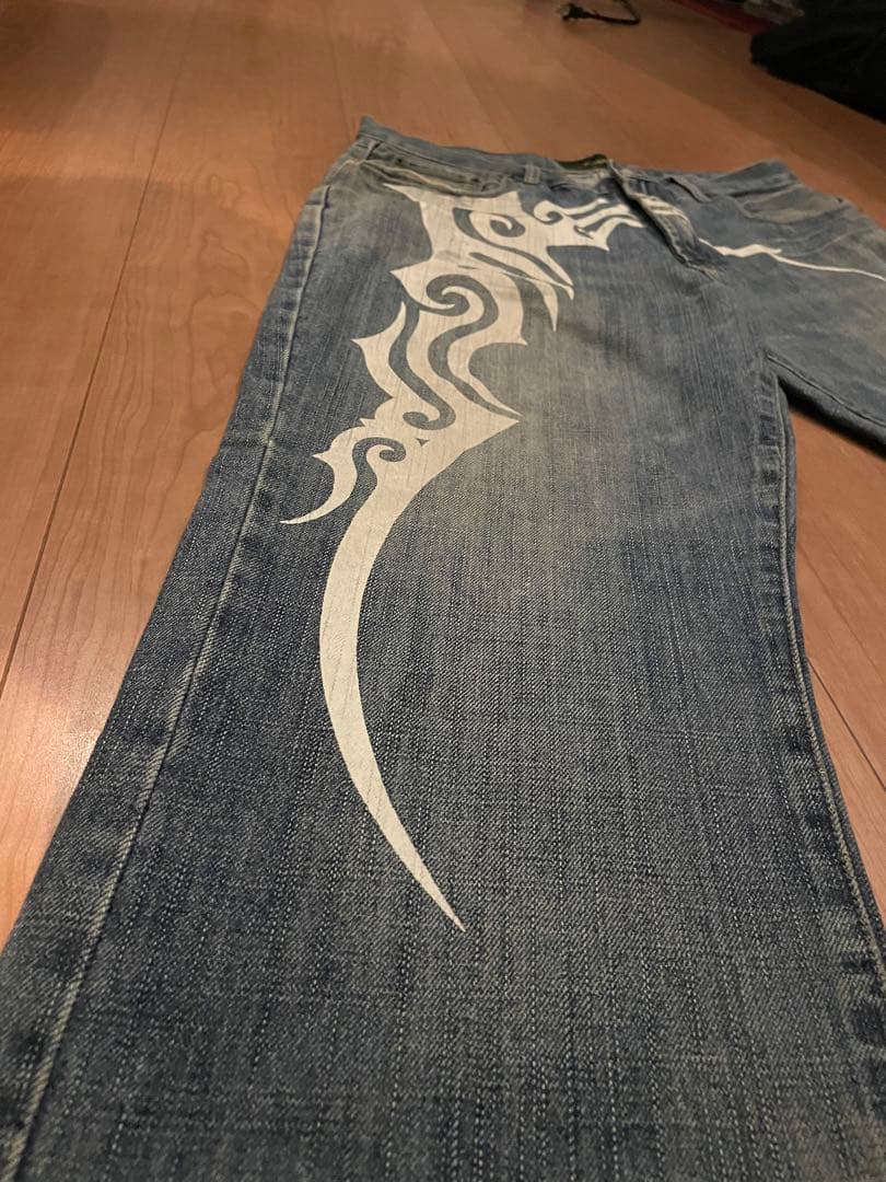 PEACE MAKER トライバル柄　デニム　ジーンズ ブルーデニムパンツ