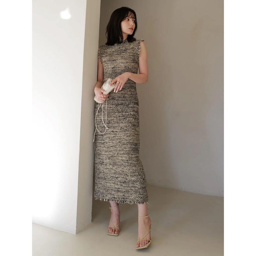 新品 anuans アニュアンス ブラッシュツイードニットワンピース ベージュ